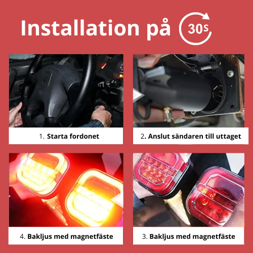 TryggLjus - Trådlöst Släpljuskit, Alltid synlig, alltid säker.